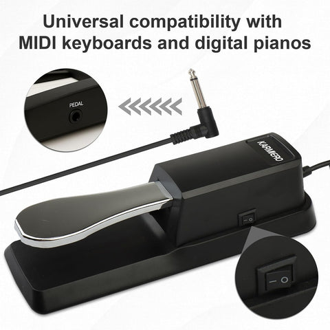 Sustain Pedal for Keyboard Universal, Premium Sustain Pedal, Piano Pedal for Keyboard with Polarity Switch for MIDI Keyboards, Digital Pianos, Yamaha, Casio and More, 1/4'' Input Plug by karmiero