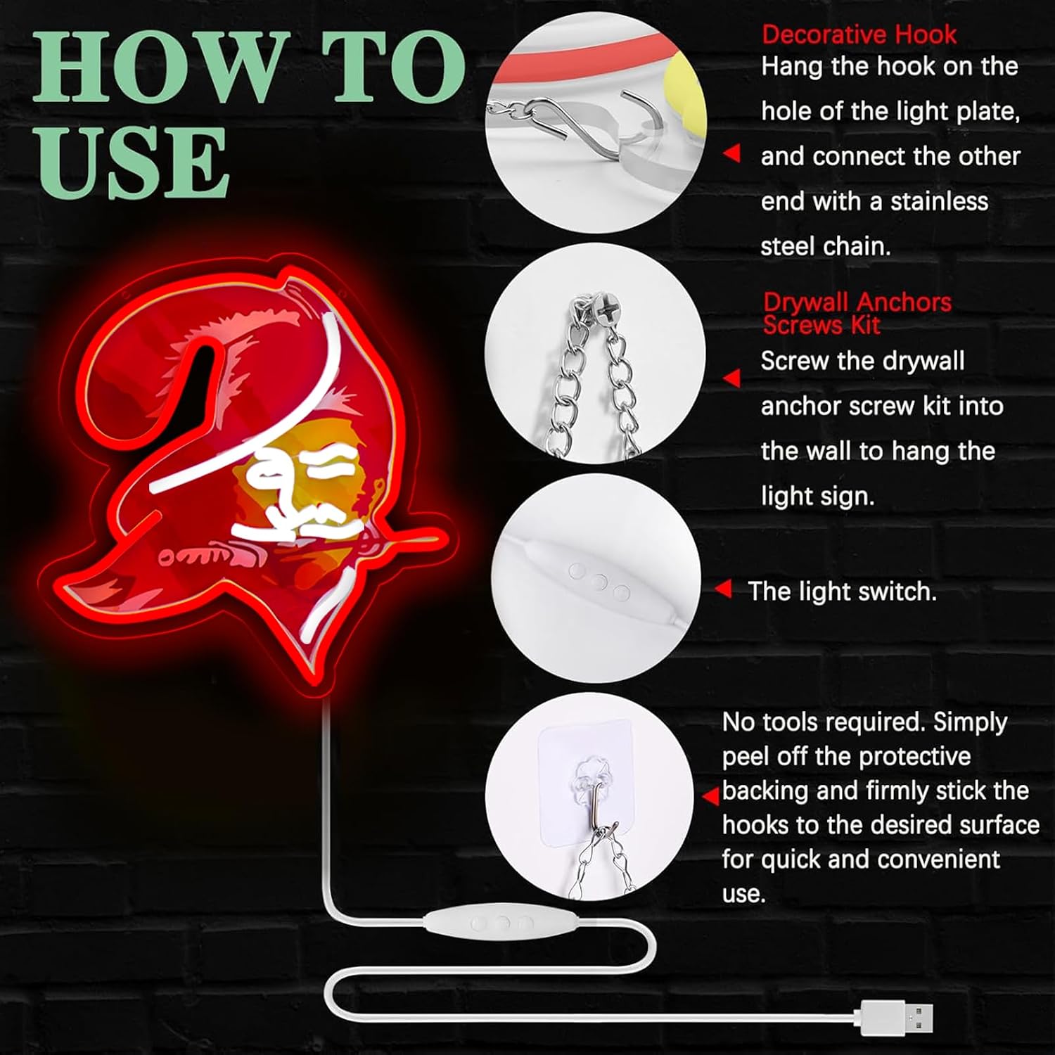 Buccaneers Football Neon Signs Led Sign for Wall Decor Rugby Team Light Up Sign Suitable for Man Cave Office Bar Pub Wall Art Gifts for Teen Boys
