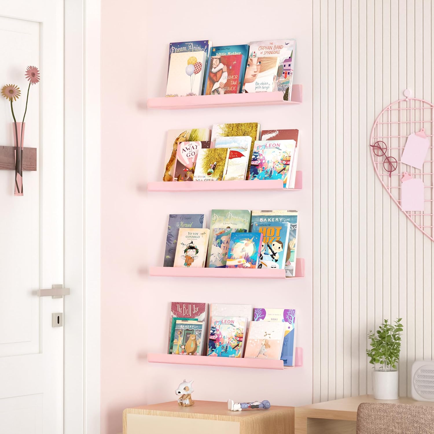 upsimples 4 Pcs 15" Acrylic Shelves for Wall Decor and Display, Pink
