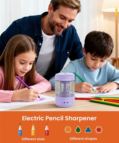 Electric Pencil Sharpener for Classroom, Fully Automatic, Purple