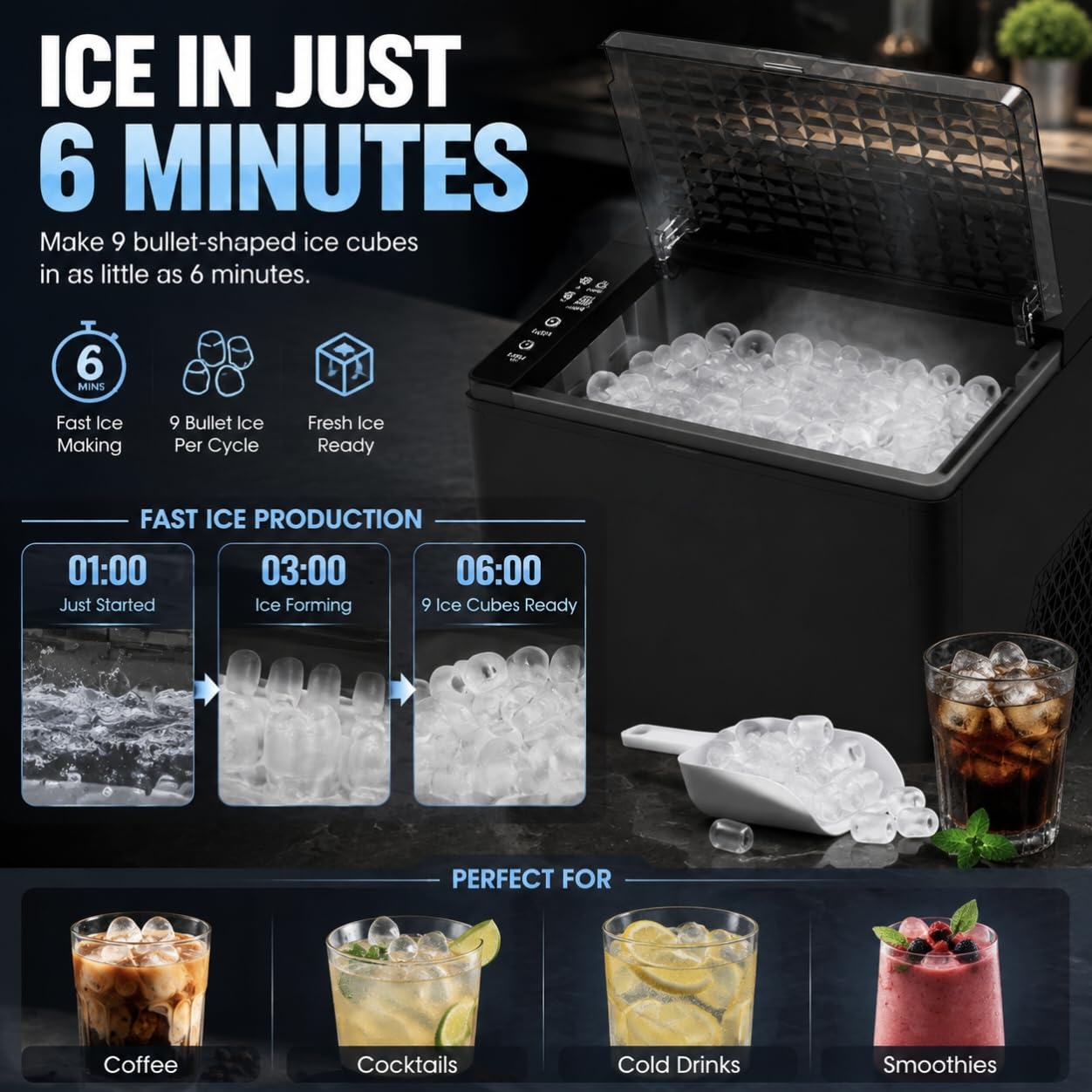 Portable Ice Maker Countertop, Ice Machine with 45dB Kitchen Appliances