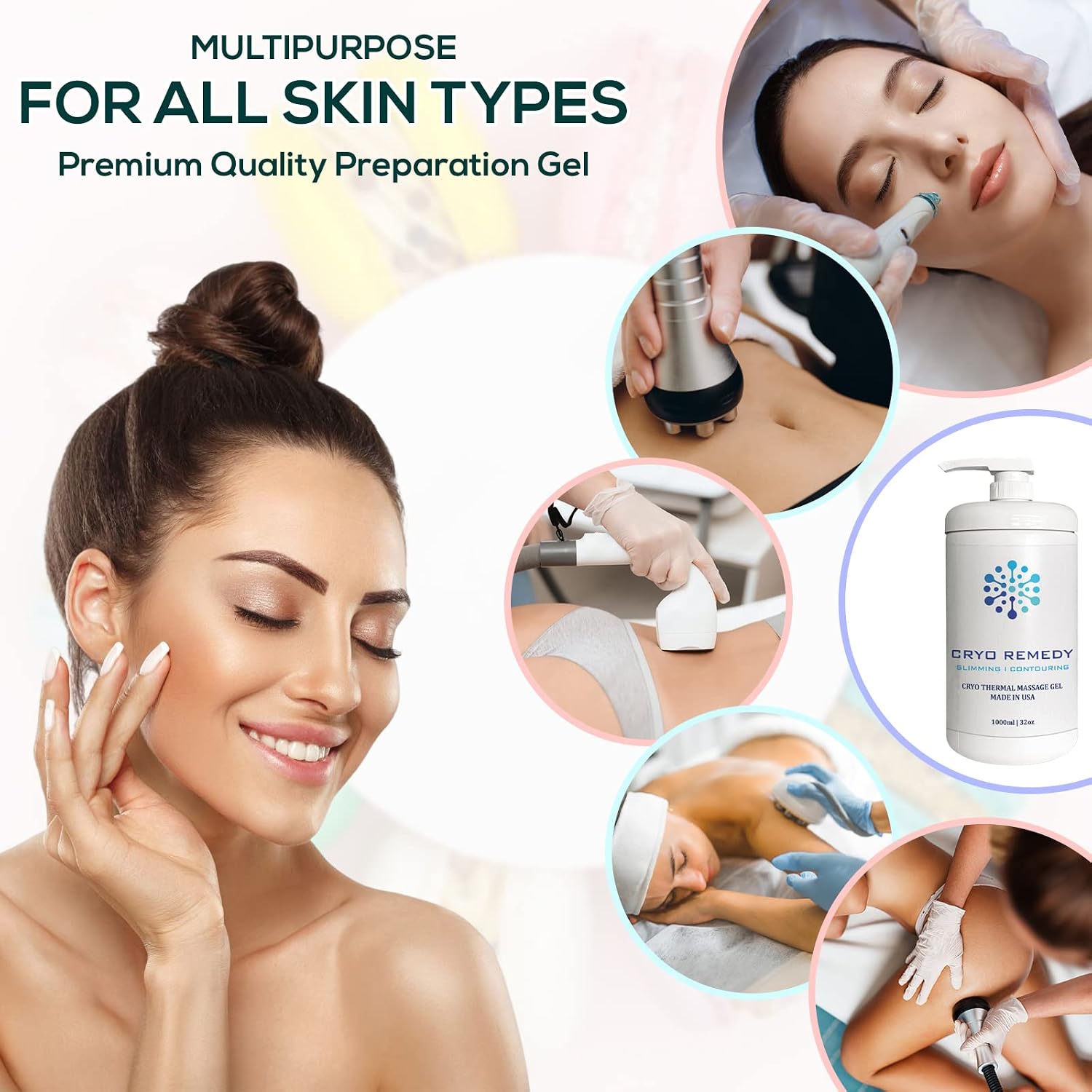 Cryo Conductive Thermal Gel with Hyaluronic Acid – 32oz | Professional RF, EMS, Slimming, Cellulite & Laser Hair Removal Gel for Spa & Clinic Use