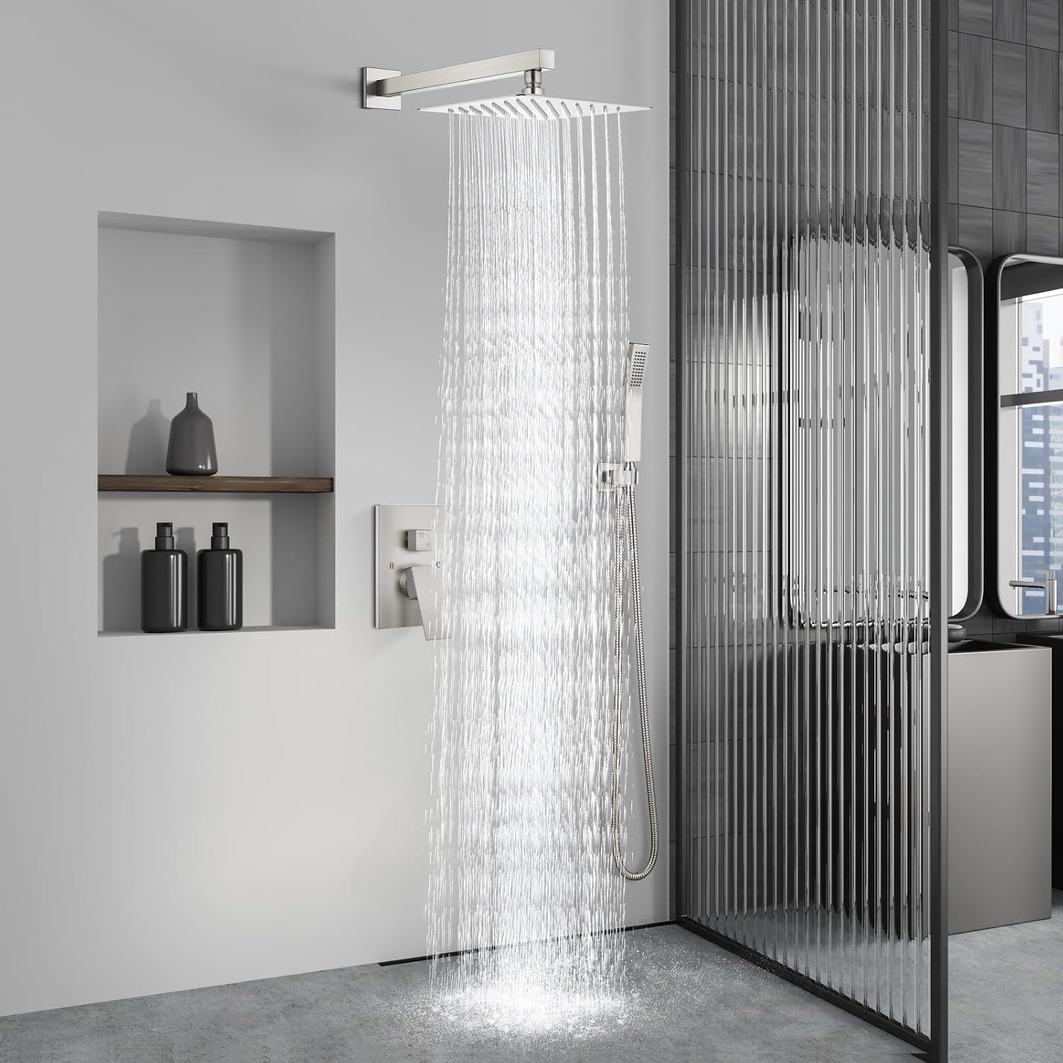 Aolemi Shower Faucet Set with Handheld Brushed Nickel 8 Inch Head