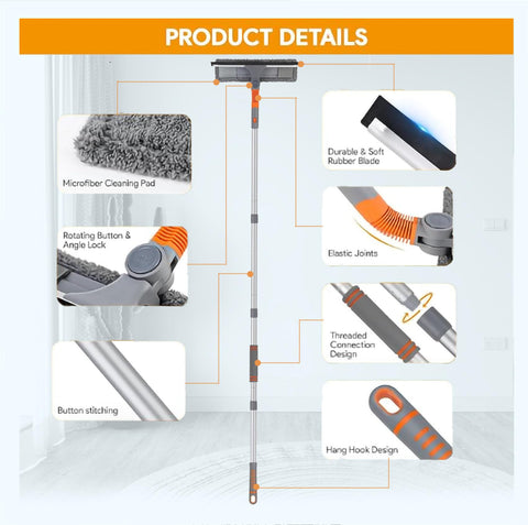 Lajunven Window Squeegee Cleaner Kit,3 in 1 Cleaning Kit with Extension Pole and Cobweb Duster,62‘’ Telescopic Window Washing Equipment with Bendable Head,Window Squeegee Professional for High Window