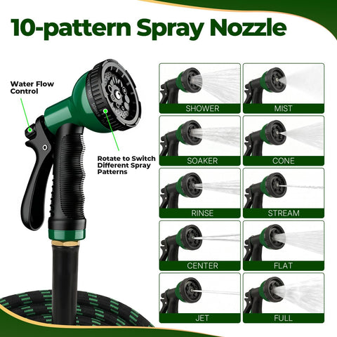 Garden Hose 100 ft, 2026 Upgraded Kink Free Flexible Water Hose 100ft With 10 Pattern Spray Nozzle, Leak-Proof, Portable, Ultra Lightweight & Durable Garden Hose for Yard, Lawn, Outdoor (DarkGreen)