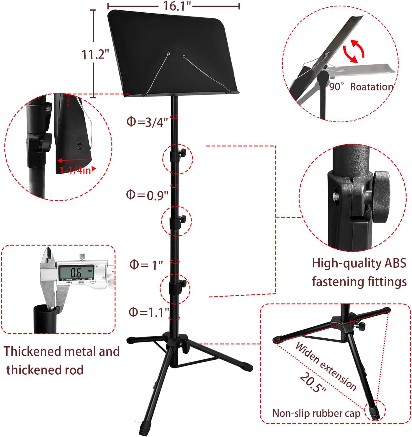70" Sheet Music Stand with Light and Phone Holder, Music Stand for Sheet Music High Stability, Height Adjustable Portable Music Sheet Stand with Carrying Bag(33-70inch,Plate without hole)