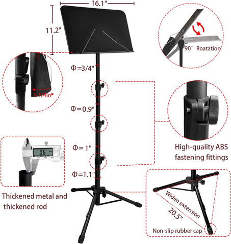 70" Sheet Music Stand with Light and Phone Holder, Music Stand for Sheet Music High Stability, Height Adjustable Portable Music Sheet Stand with Carrying Bag(33-70inch,Plate without hole)