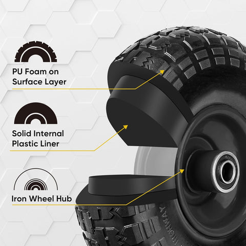 TICONN 10" Solid Tires, 4.10/3.50-4 Tire and Wheel Flat Free, 5/8" Bearings