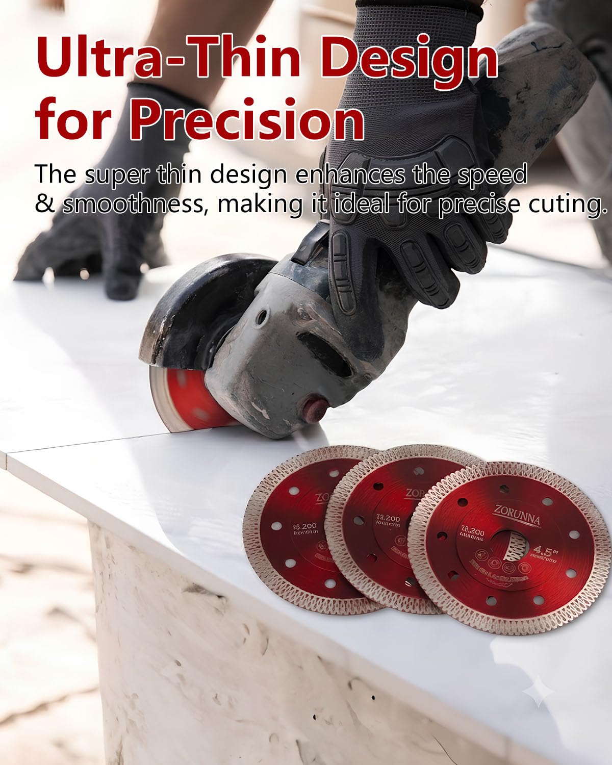 ZORUNNA 5Pcs 4.5" Diamond Saw Blades, Tile Cutting Blade for Angle Grinder