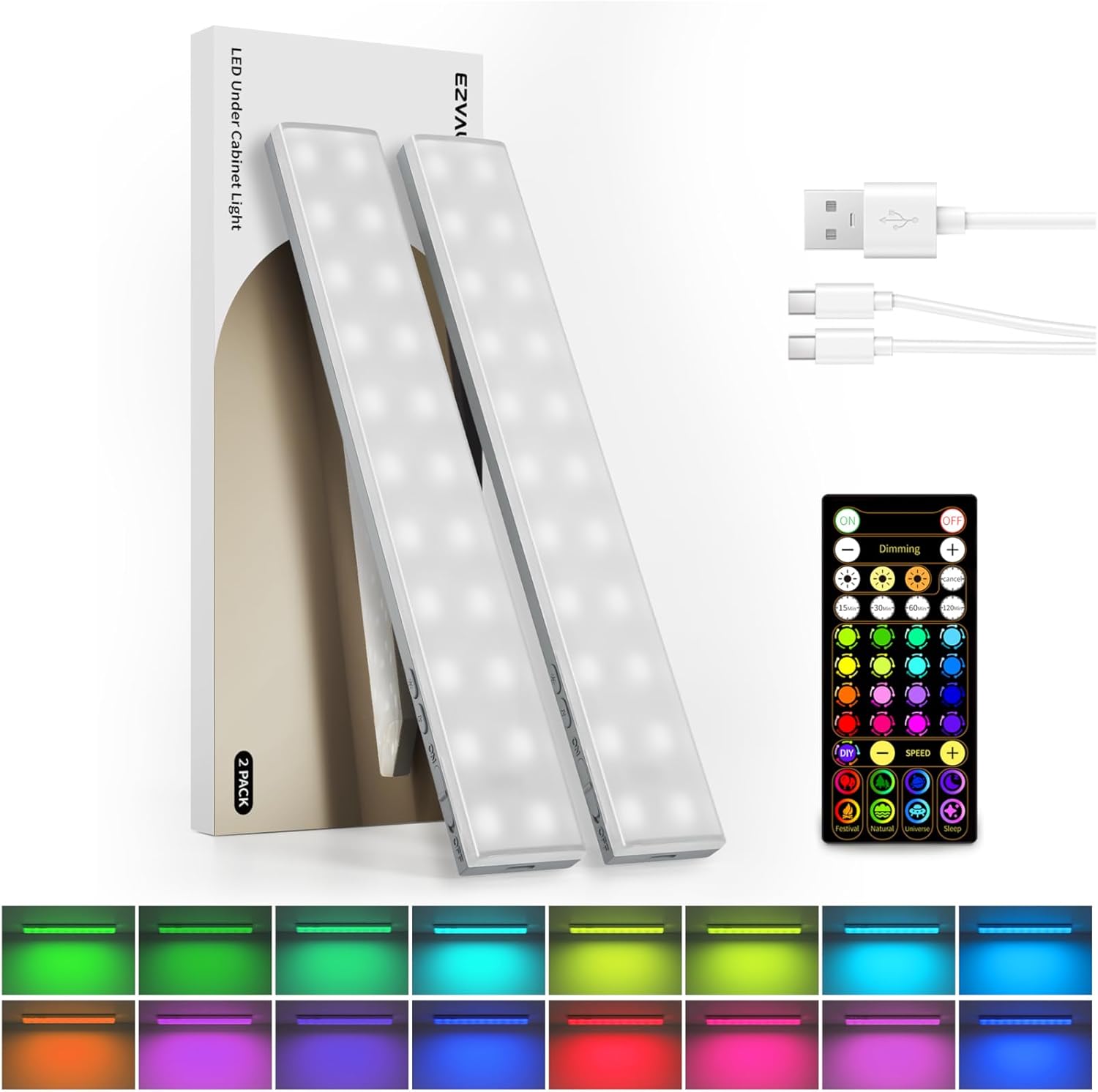 EZVALO Color Changing Strip Light Bar, Bookshelf Light with Remote