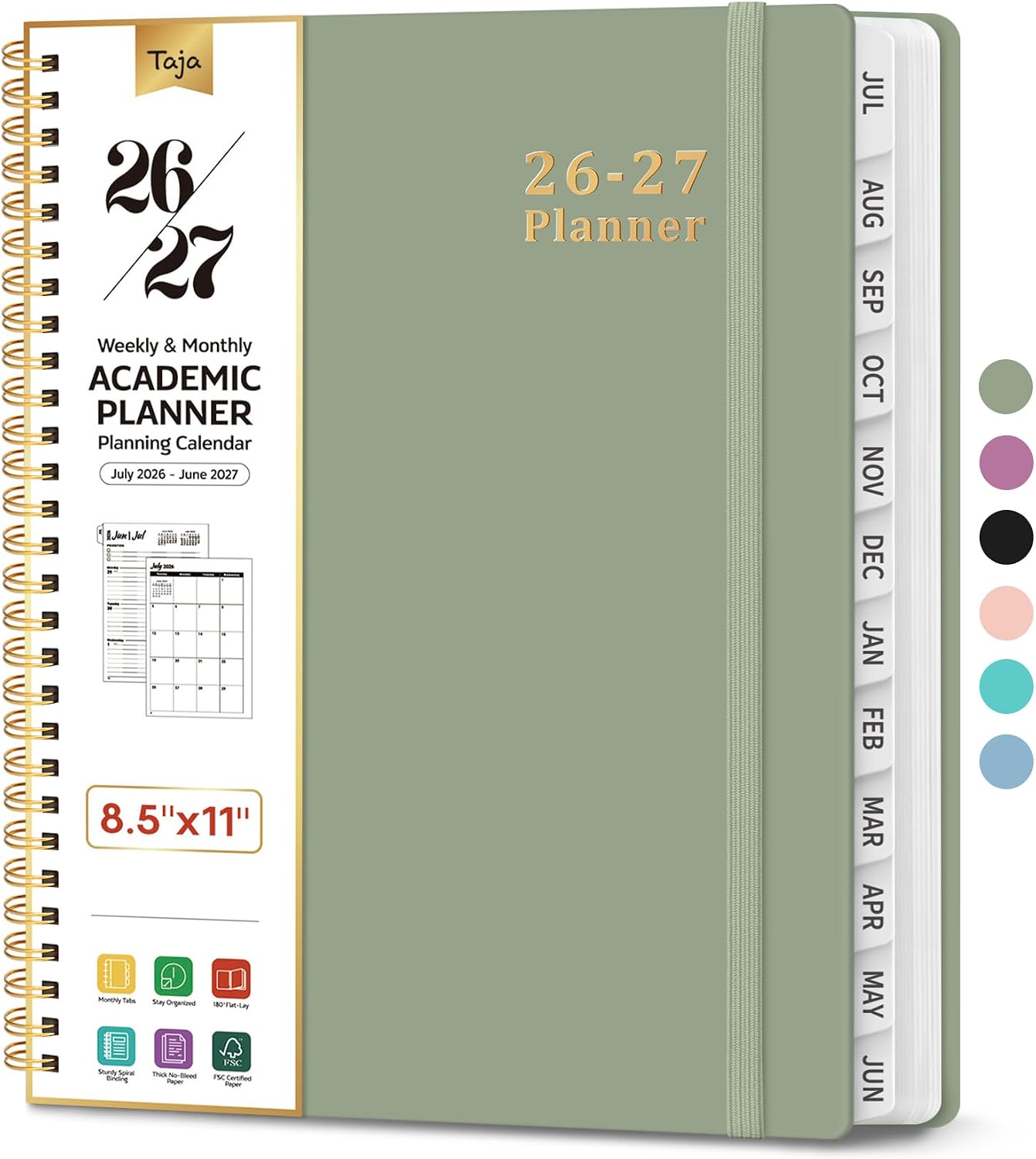 Taja Planner 2026-2027, 8.5" x 11" Calendar Planner, Jul 2026-Jun 2027