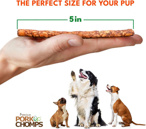 Pork Chomps Dog Chews, 5 in Munchy Sticks, Assorted Flavors, 50 Count