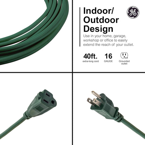 GE Outdoor Extension Cord, 40 Ft, Grounded Heavy Duty Extension Cord, 16AWG