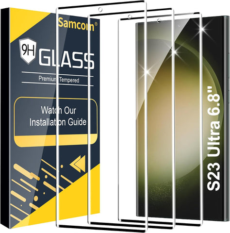 Samcorn 3 Pack Galaxy S23 Ultra Screen Protector, HD Clear Tempered Glass, Fingerprint Unlock, 3D Curved, Scratch Resistant, No Bubble for Samsung Galaxy S23 Ultra 5G Glass Screen Protector