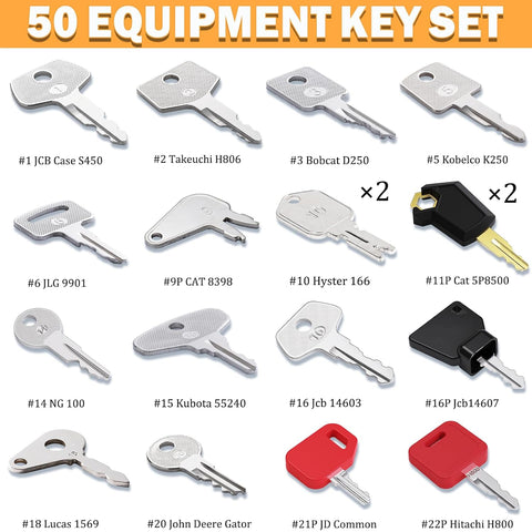 50 Heavy Equipment Keys Master Set, Construction Contractor Ignition Keys