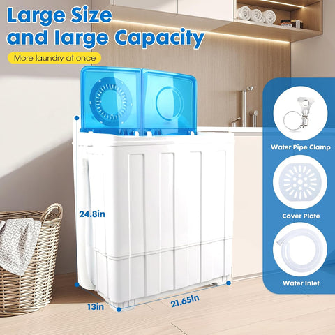 Dawmilon Portable Washing Machine Twin Tub - 14lbs Compact Washer (9.5lbs) and Spinner Dryer (4.5lbs) Combo - Semi Automatic for Apartments, Dorms, RVs, Camping - Blue