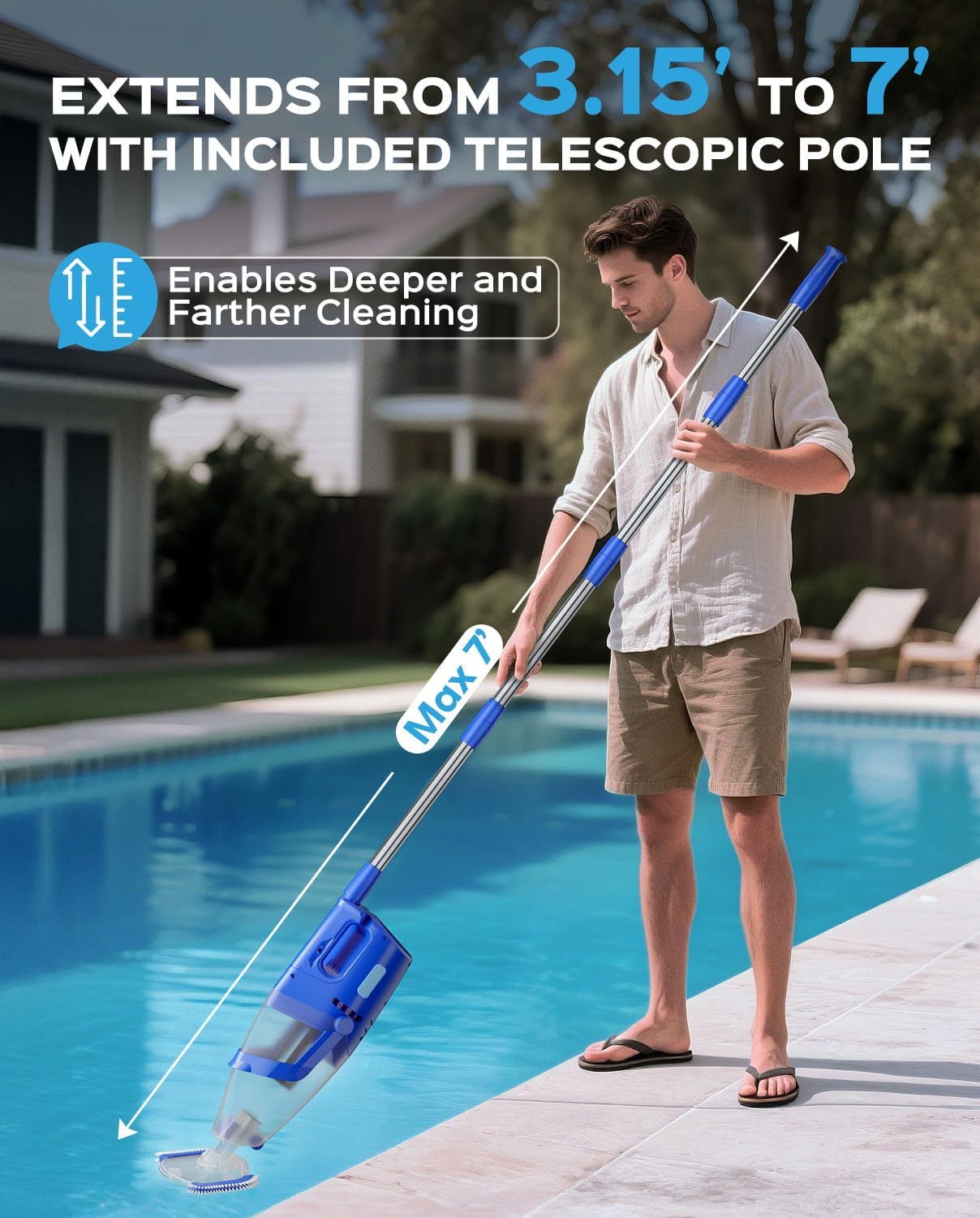 Cordless Handheld Pool Vacuum Cleaner for Inground Pool with Pole