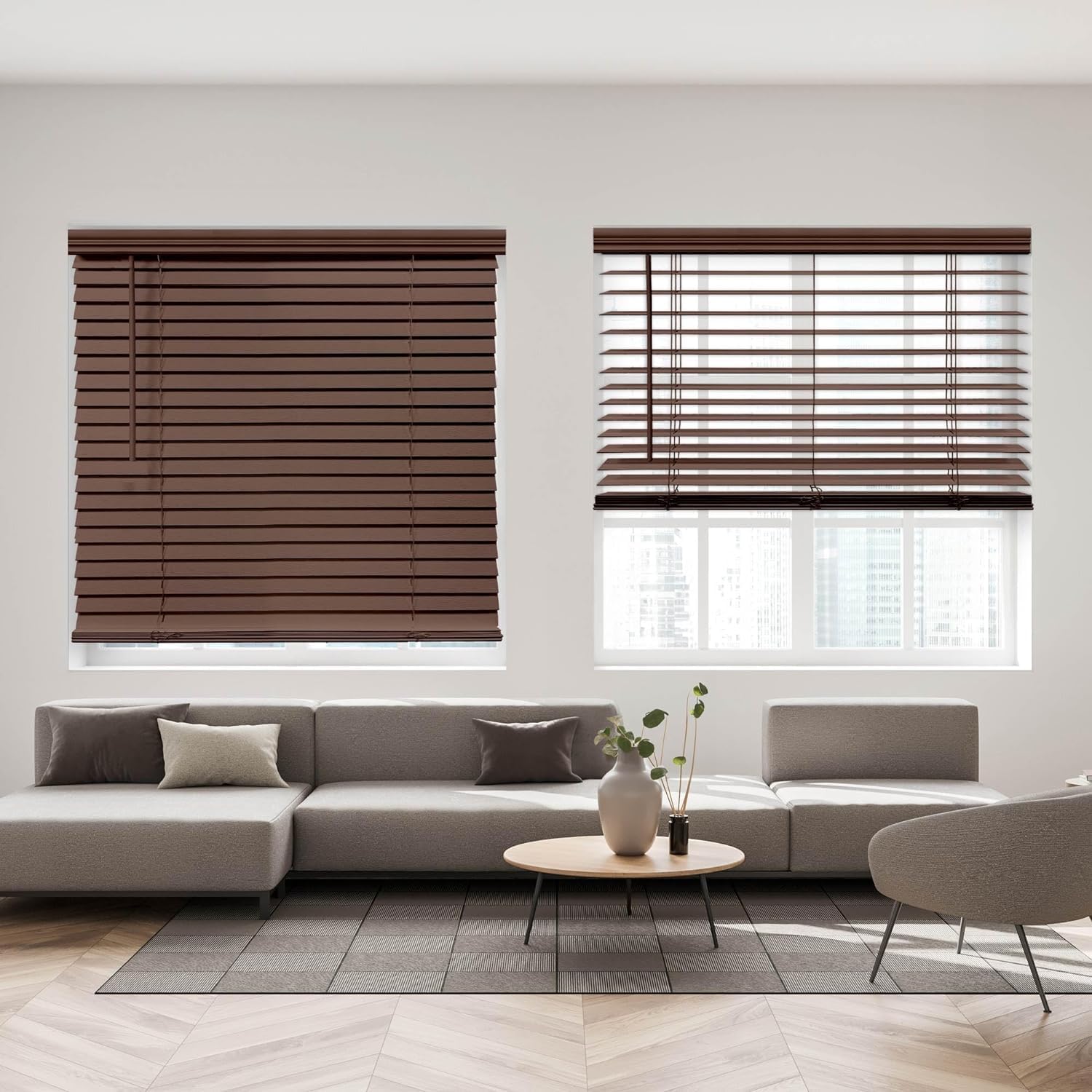 DEZ FURNISHINGS Cordless 2" Signature Faux Wood Blind, 40" W x 64" H, Bark Brown