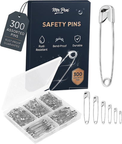 Mr. Pen- Safety Pins, 300 Pack, Small & Large Sizes, Nickel Plated Steel