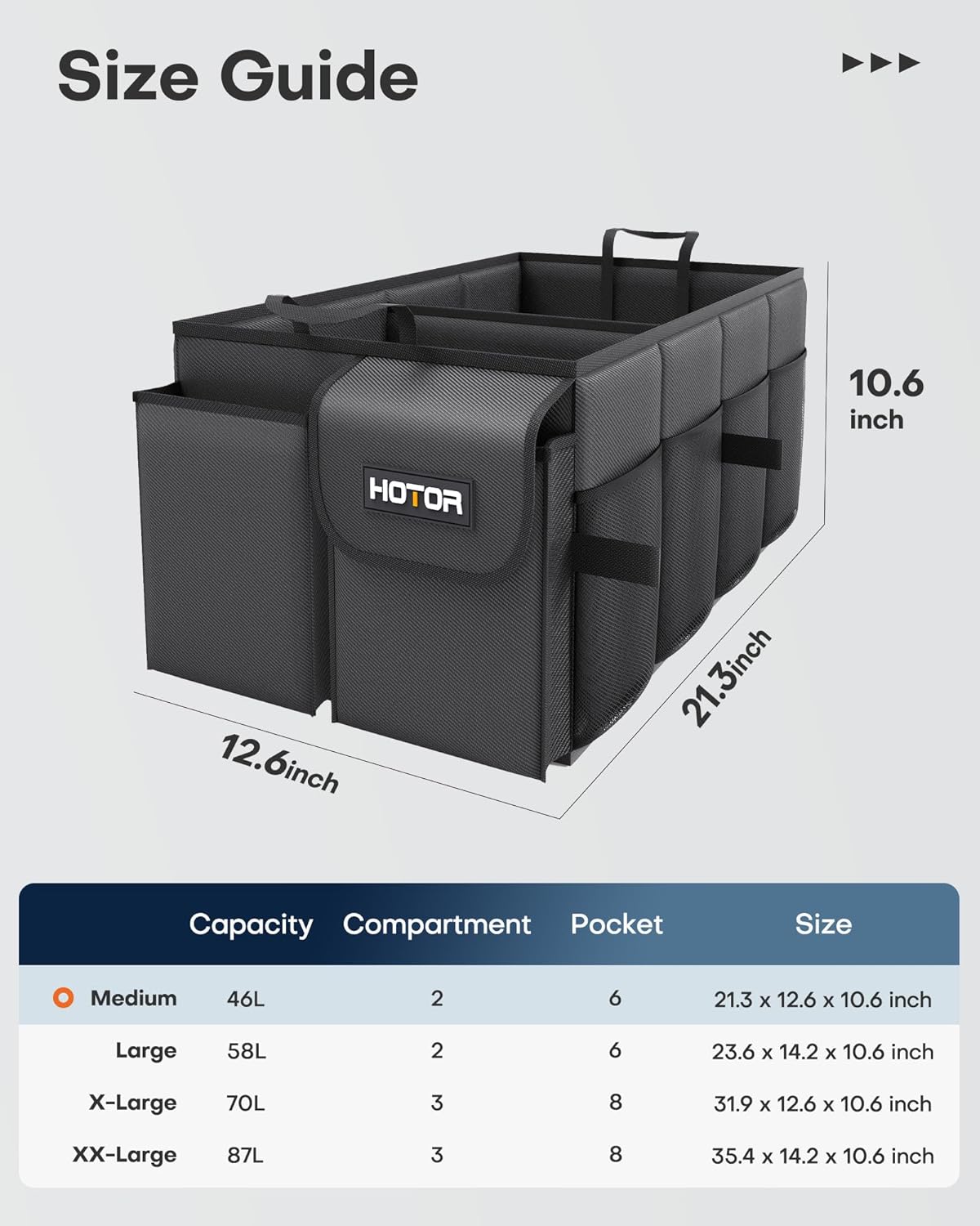 HOTOR Trunk Organizer - Foldable Car Organizer for SUVs & Sedans Storage