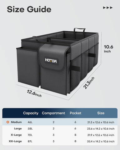 HOTOR Trunk Organizer - Foldable Car Organizer for SUVs & Sedans Storage