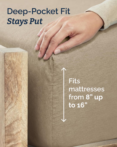 Twin Size 3 Piece Sheet Set - Breathable & Cooling Sheets - Heathered Beige