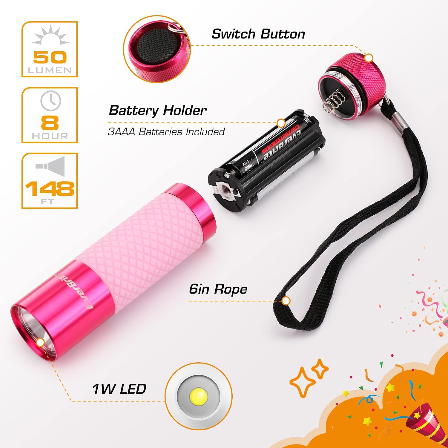EverBrite 3-Pack Mini Flashlights, Glow in Dark Flashlights
