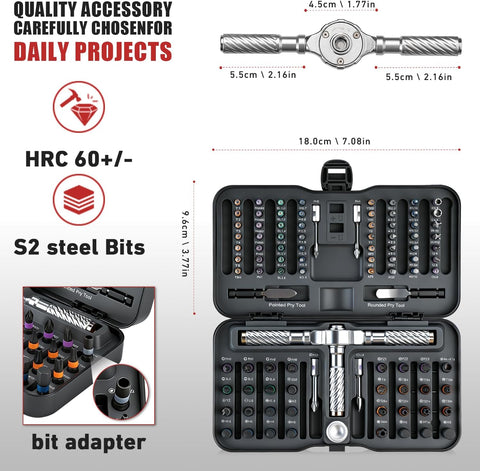 VMAN Ratchet Screwdriver Set, magnetic Screwdriver sets, S2 Steel Bits, DIY Combination Flexible Shaft, Suitable for Furniture Assembly, Precision Electrical Appliance Repair, Bicycle Tools