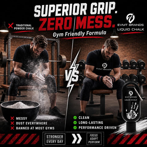 EVMT Brands Liquid Chalk, Mess Free Gym Chalk for Weightlifting, Gymnastics, Rock Climbing, Dancing. Sweat Resistant and Long Lasting for Stronger Grip.