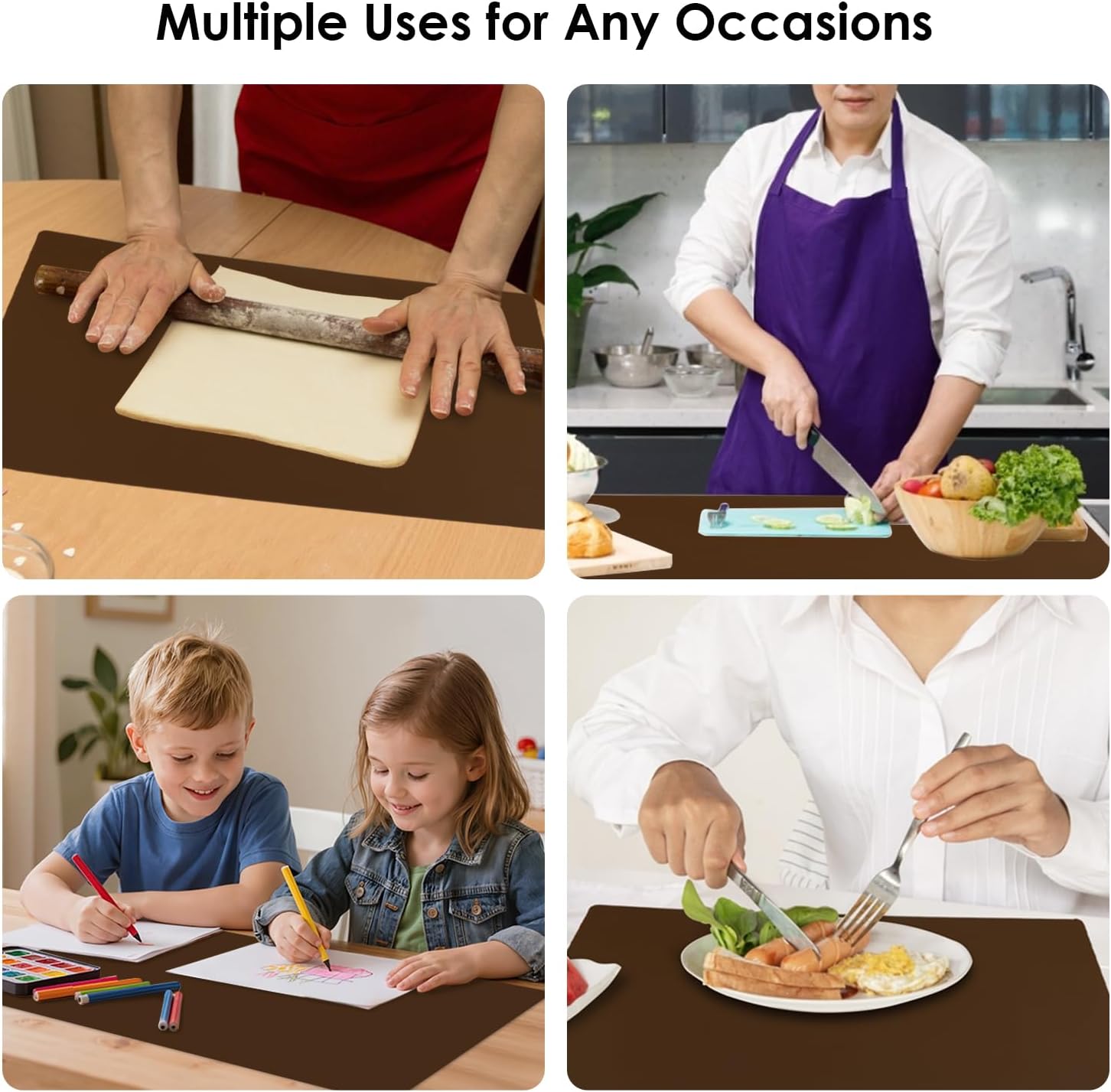 Extra Large Silicone Mat, Kitchen Counter Mat Placemats for Kids Silicone Mats for Countertop, Nonstick Silicone Table Mat for Baking Pastry Crafts Heat-Resistant Silicone Pad, 27.6'' x 15.7'', Coffee