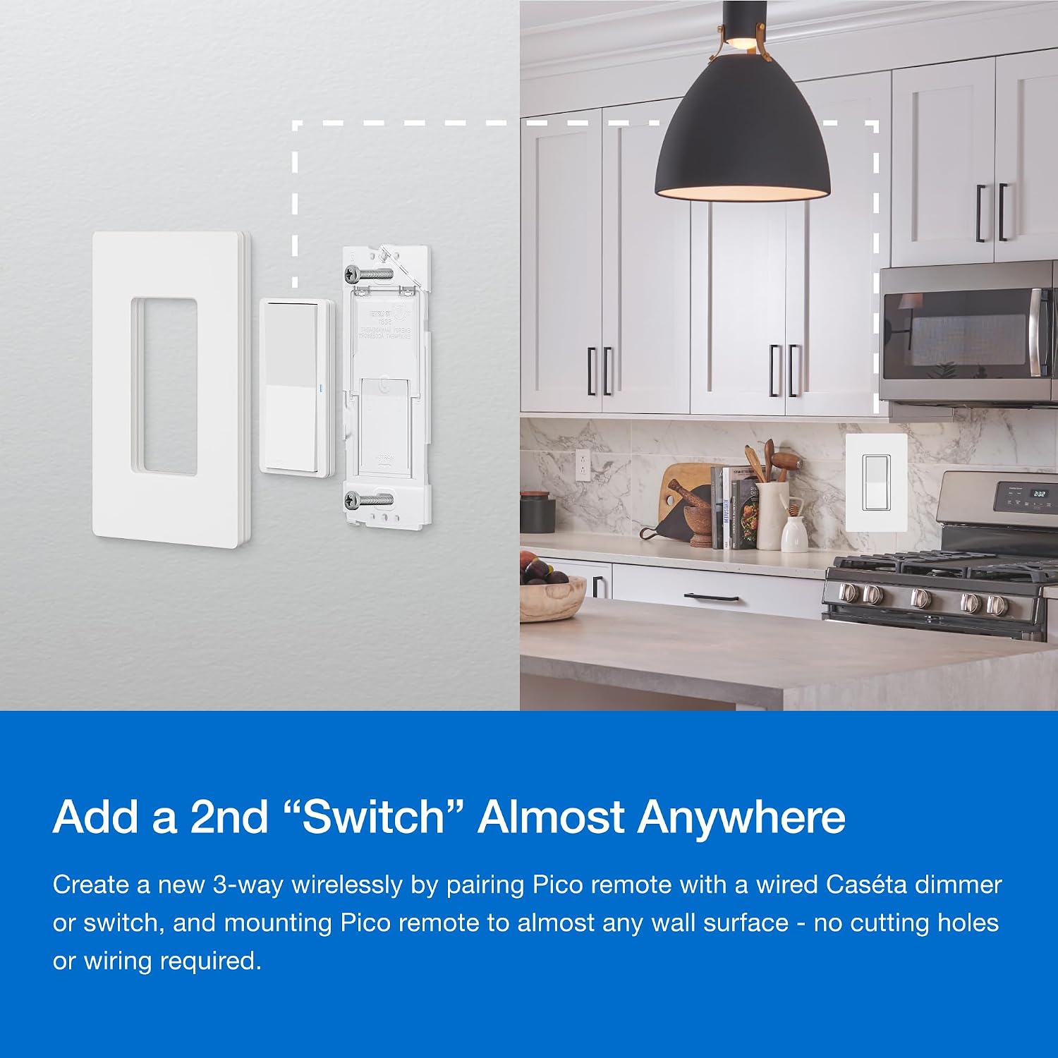 Lutron Claro 3-Way Smart Switch Kit; Switch, Wallplate, Remote & Bracket