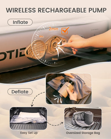 Short Truck Bed Air Mattress 5-5.5ft for Mid-Size Pickup with Tailgate Extension, Truck Bed Mattress for Tacoma Jeep Gladiator JT,Wired Air Pump, Oversized Carry Bag, Integrated Pillow