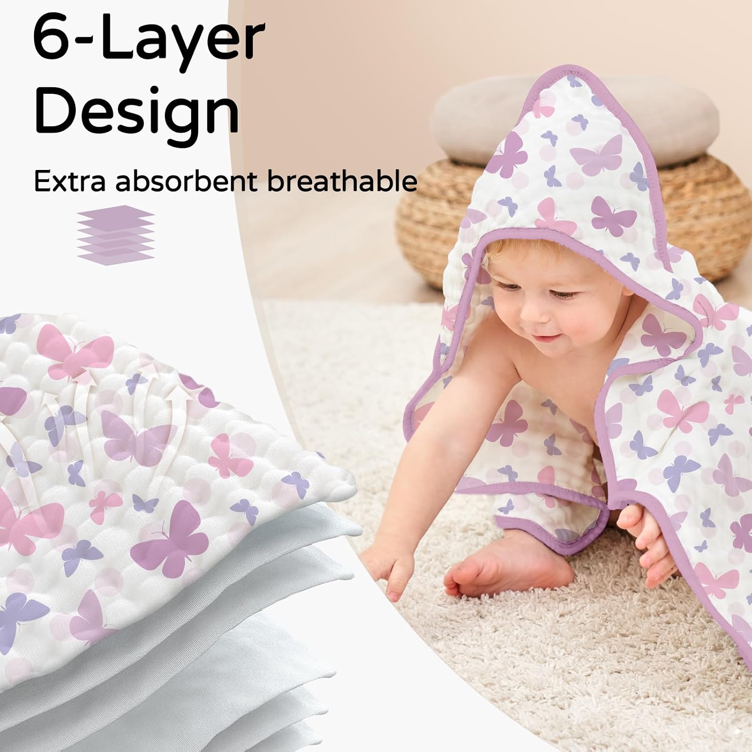 Yoofoss Hooded Baby Bath Towels 2 Pack 100% Muslin Organic Cotton with Hood
