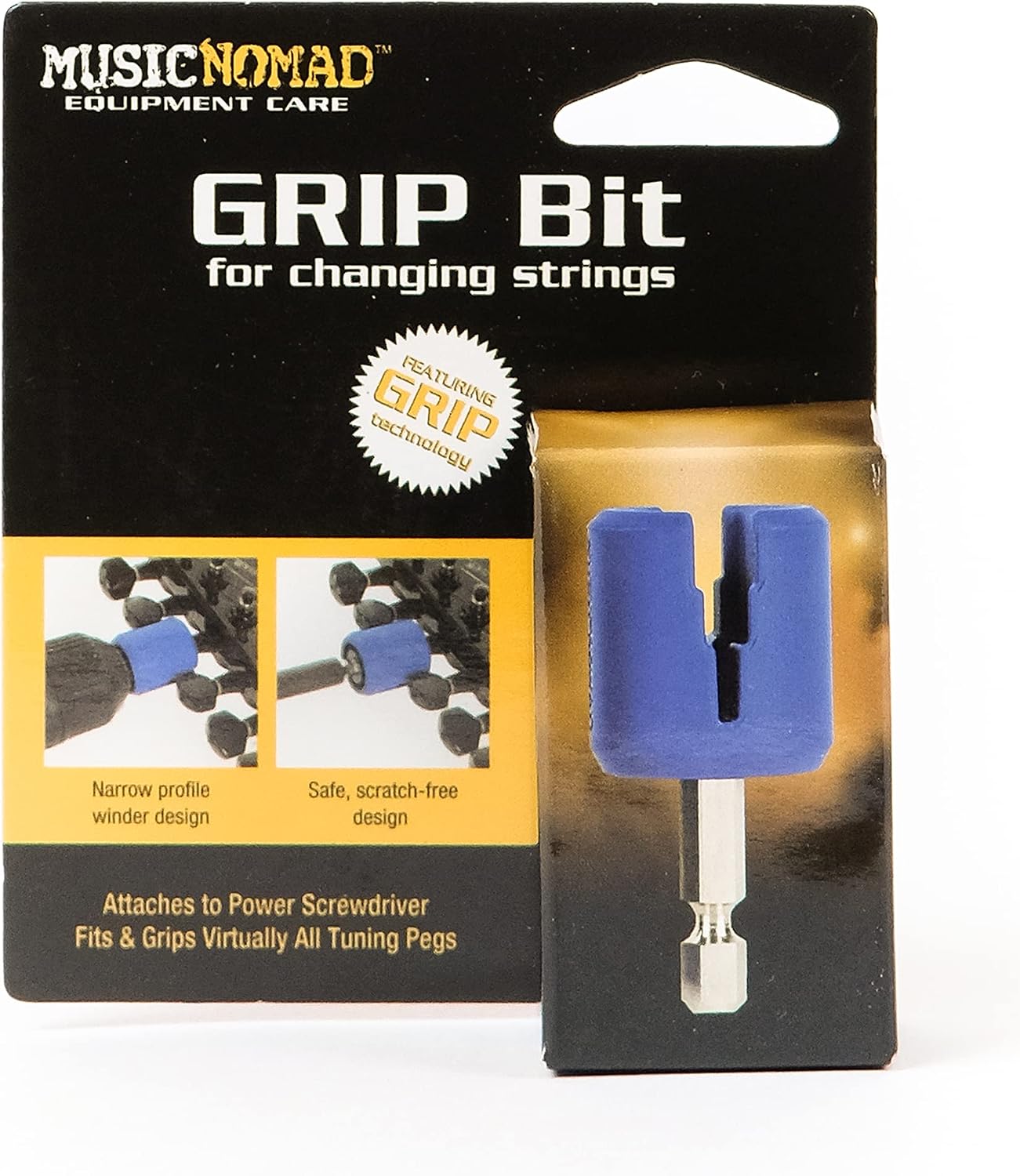 MusicNomad GRIP Drill Bit Guitar String Winder, Rubber Lined (MN220)