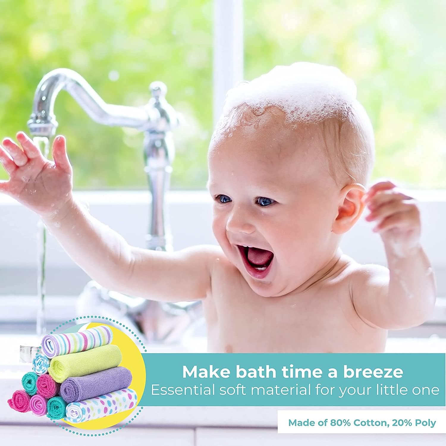 Spasilk Washcloth Wipes Set for Newborn Boys and Girls, Soft Terry Washcloth Set, Pack of 10, Aqua Bubbles