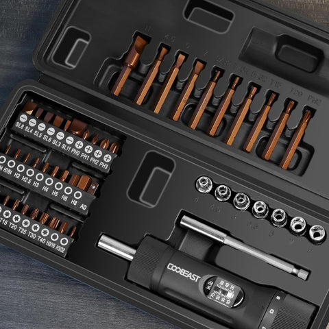 coobeast 49Pcs Preset 1/4” Drive Torque Screwdriver with S2 Bits