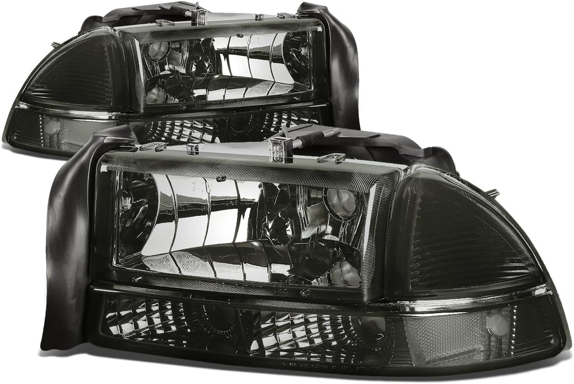 DNA MOTORING Pair Headlights Compatible with 97-04 Dodge Dakota / 98-03 Durango, Driver & Passenger Side, Smoke/Amber, HL-OH-DD974P-SM-AM