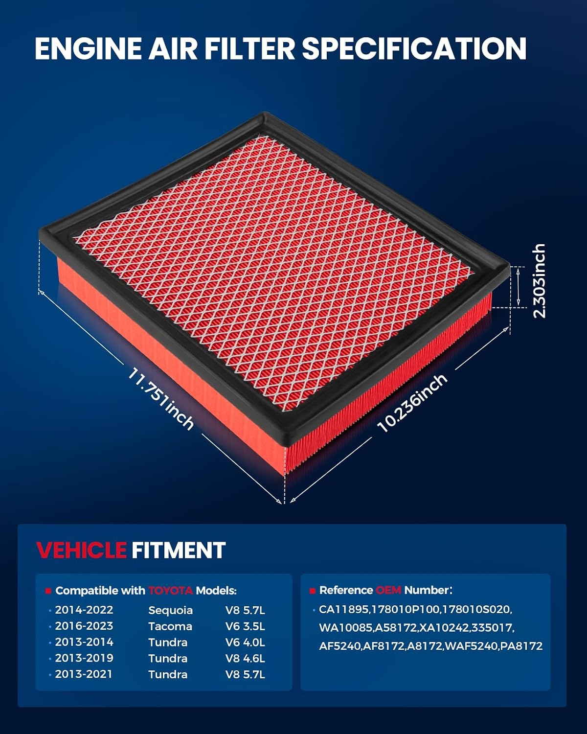 KAX CA11895 Premium Engine Air Filter for Toyota Tacoma 2016-2023 3.5L