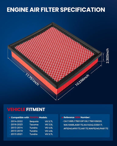 KAX CA11895 Premium Engine Air Filter for Toyota Tacoma 2016-2023 3.5L
