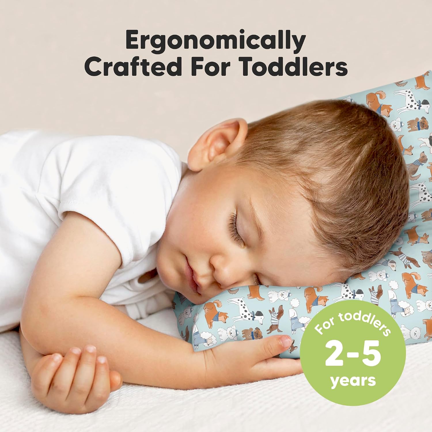 Toddler Pillow with Pillowcase, 13x18 My Little Dreamy Pillow (Dogs)