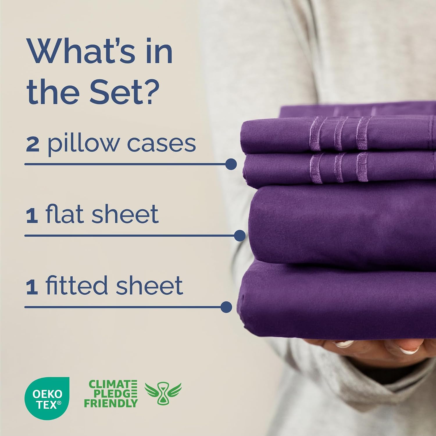 Queen Size 4 Piece Sheet Set - Comfy Breathable & Cooling Sheets - Purple