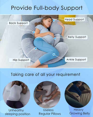 QUEEN ROSE Pregnancy Pillow, Maternity Body Pillow, Wedge, Dual Grey Velvet
