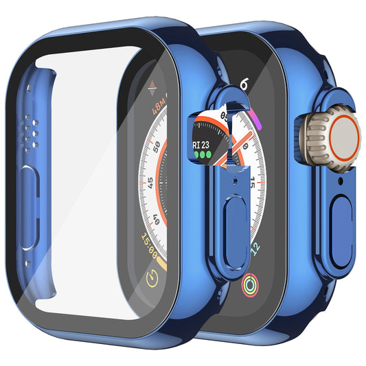 Misxi 2 Pack Hard PC Case with Tempered Glass Screen Protector Compatible with Apple Watch Ultra 2 / Ultra 49mm, Scratch Resistant Lightweight Full Coverage Cover for iWatch, 1 Blue + 1 Transparent