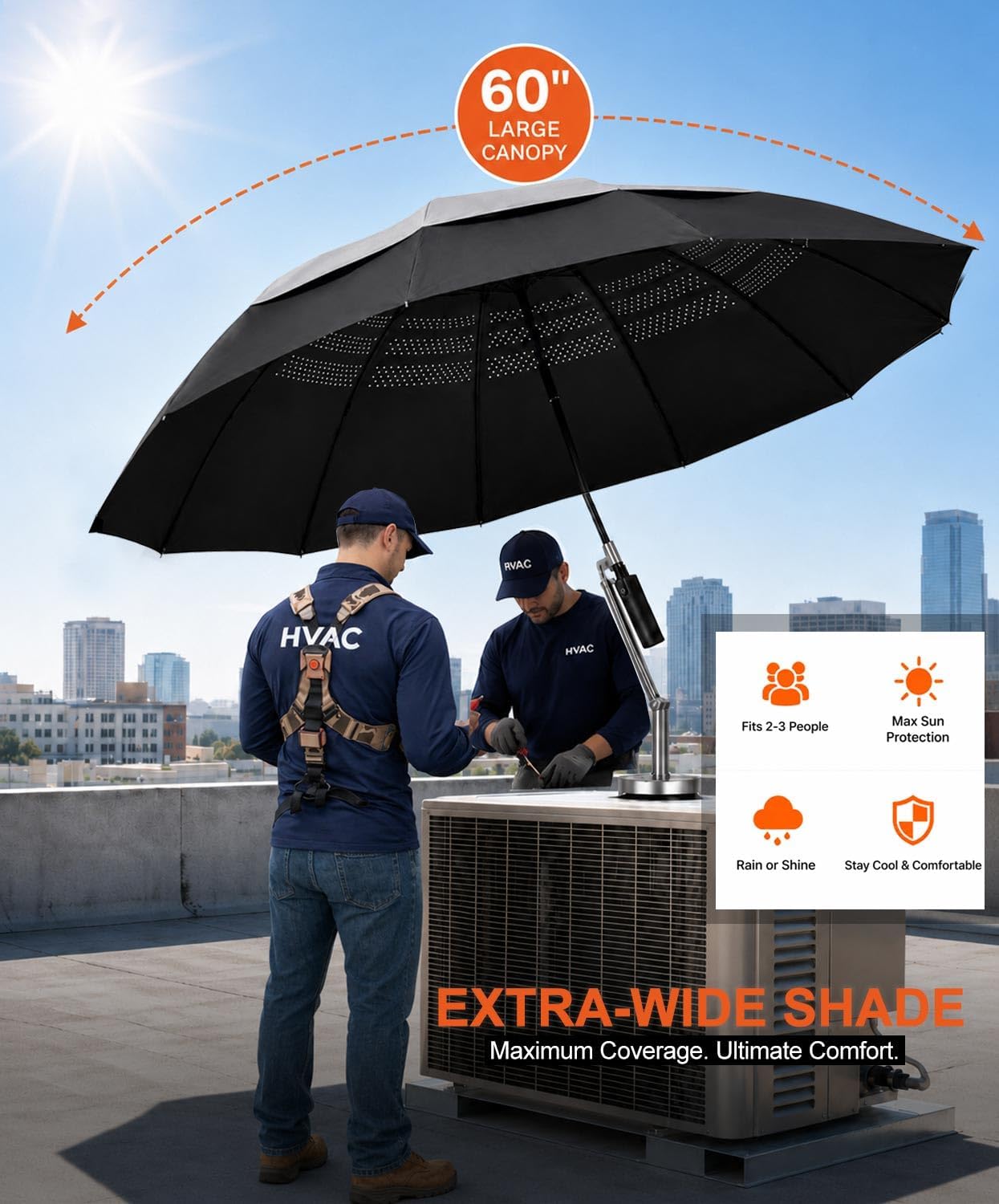 Hvac Umbrella with Magnetic Base & Clamp, Outdoor Work Umbrella