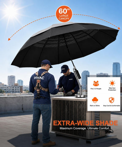 Hvac Umbrella with Magnetic Base & Clamp, Outdoor Work Umbrella