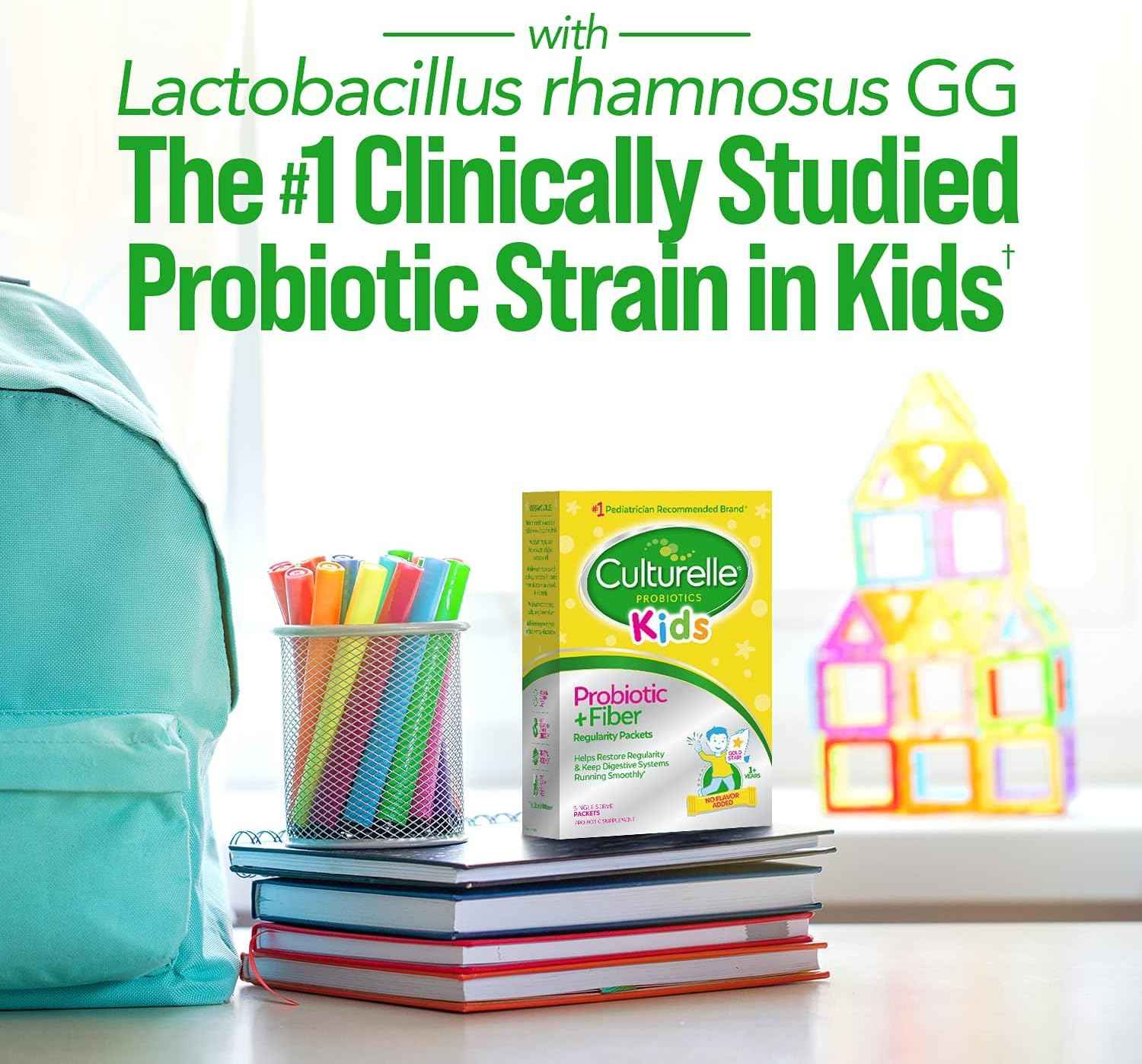 Culturelle Kids Probiotic + Fiber Packets, Ages 1+, Unflavored, 60 Count | From the #1 Pediatrician-Recommended Brand± Digestive Health & Immune Support*, Helps Restore Regularity* Children & Toddlers