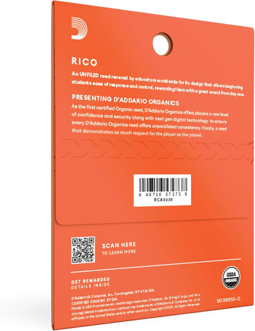 Rico Organic Bb Clarinet Reeds, Strength 3.5, 3 Pack