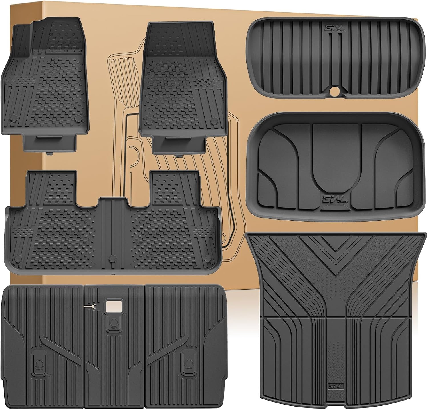 3W Tesla Model Y Juniper Floor Mats 9PCS (Not for Standard) Lumedge TPE
