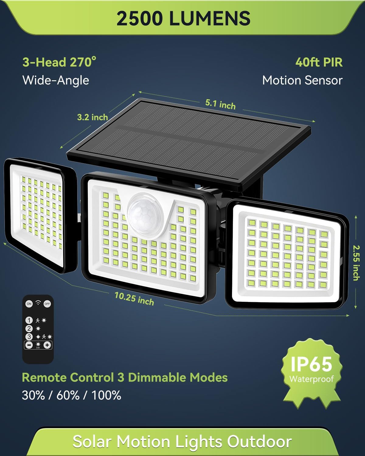 daphino 2500LM Solar Lights, Motion Sensor Outdoor Lights, 3-Head, 8 Pack