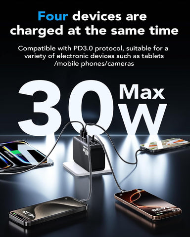 4-in-1 Retractable USB C Wall Charger,40W Fast Charging for Multi-Device